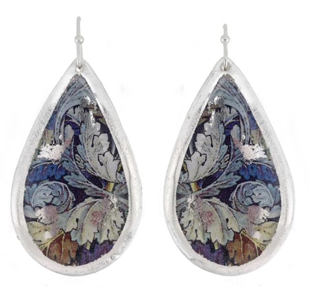 William Morris Leaves Med Teardrop Earrings - Silver