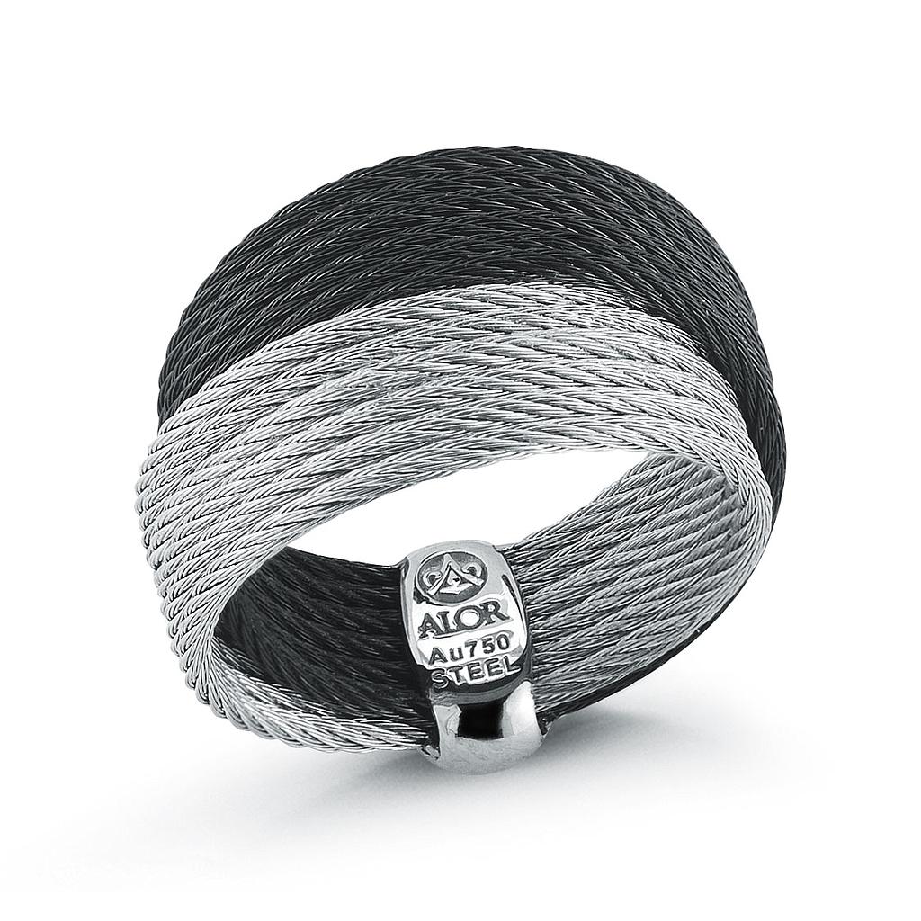 Black & Grey Cable Crossed Ring