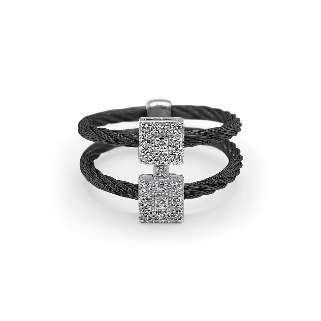Black Cable Reflections Vertical Ring With 18k White Gold & Diamonds