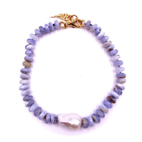 Blue Lace Agate With Boroque Pearl Necklace