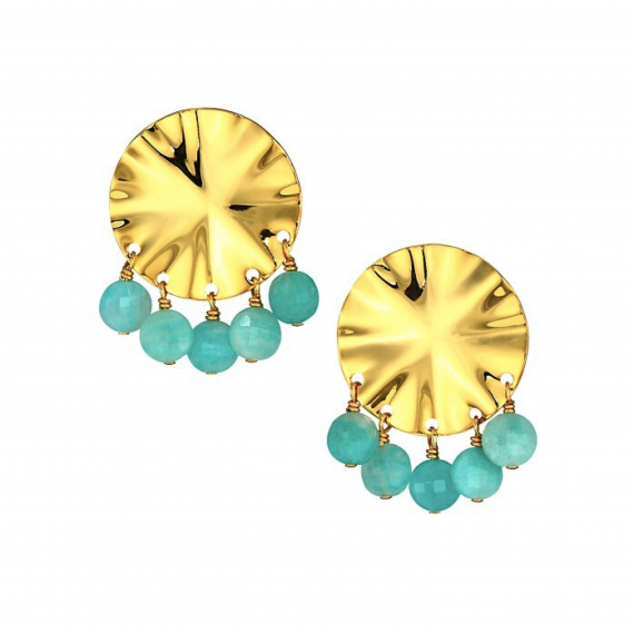 Amazonite Gold Wave Disc Earring