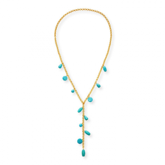 Long Gold Y Necklace With Turquoise Charms