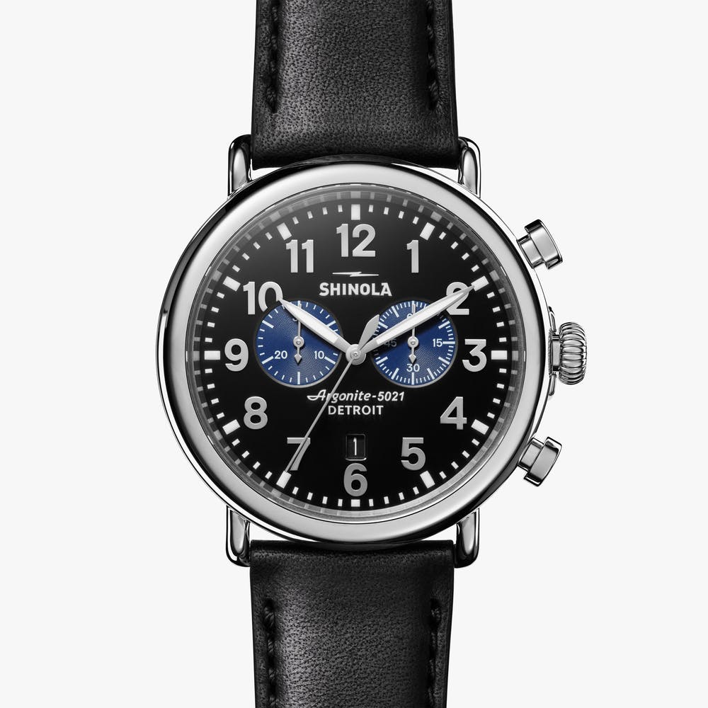 Runwell 47mm Chronograph Steel Watch On Strap