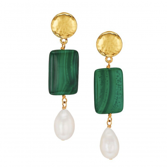 Malachite & Pearl Drop Earrings