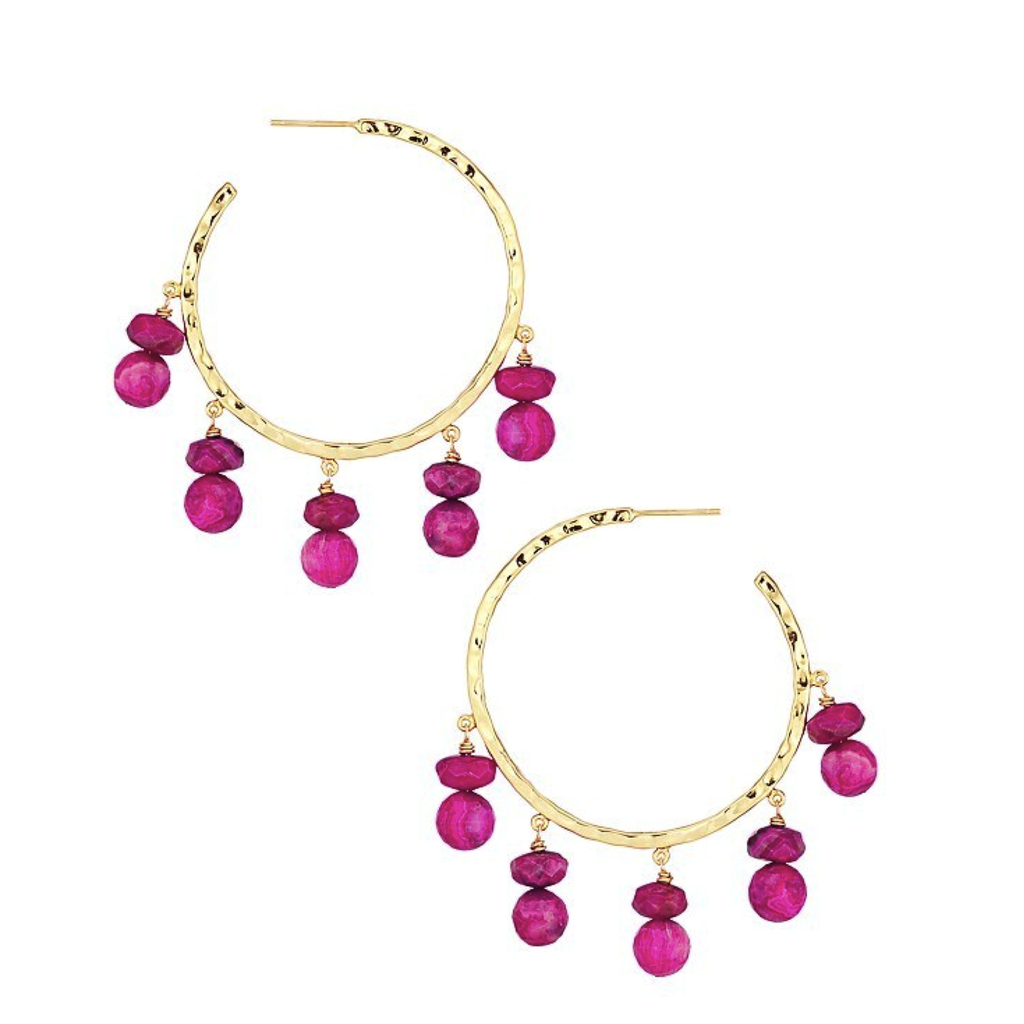 Purple Magenta Agate Drop Skinny Hoops