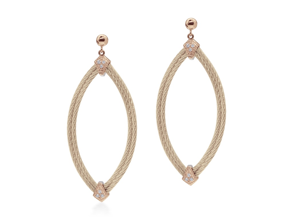 Cable Marquis Earrings With 18k Rose Gold & Diamonds