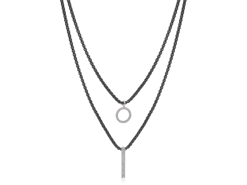 Double Layered Necklace with 14k White Gold & Diamonds