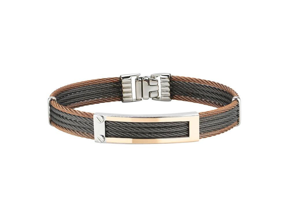 Bronze & Black Cable Bracelet With 18k Yellow Gold Open Rectangular Station