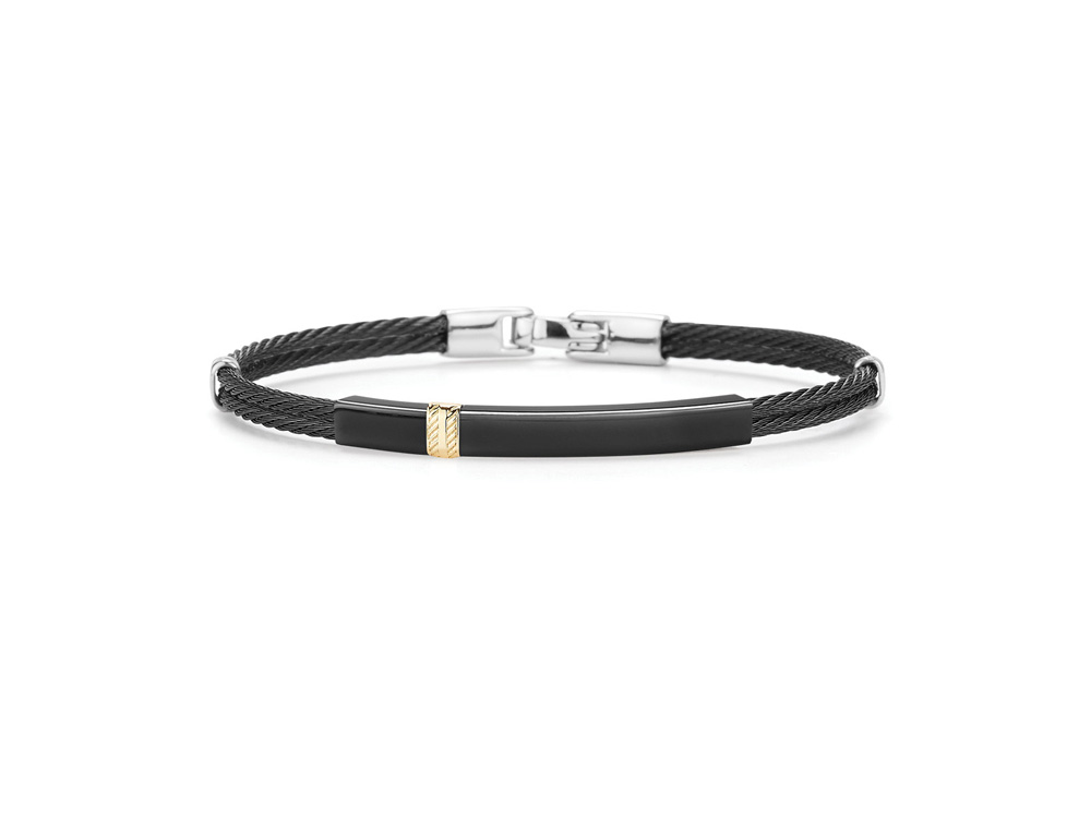 Men's Black Cable 18k Yellow Gold & Stainless Steel