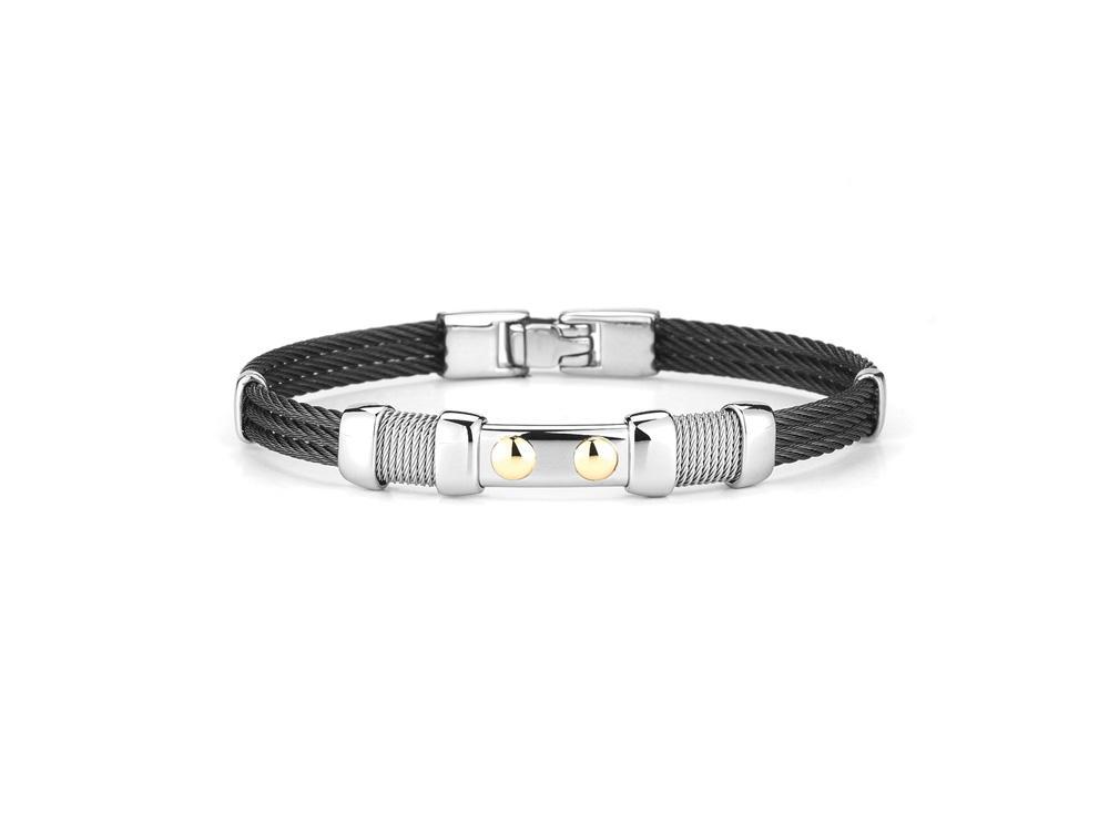 Men's Black Cable Bracelet 18k Yellow Gold & Stainless Steel