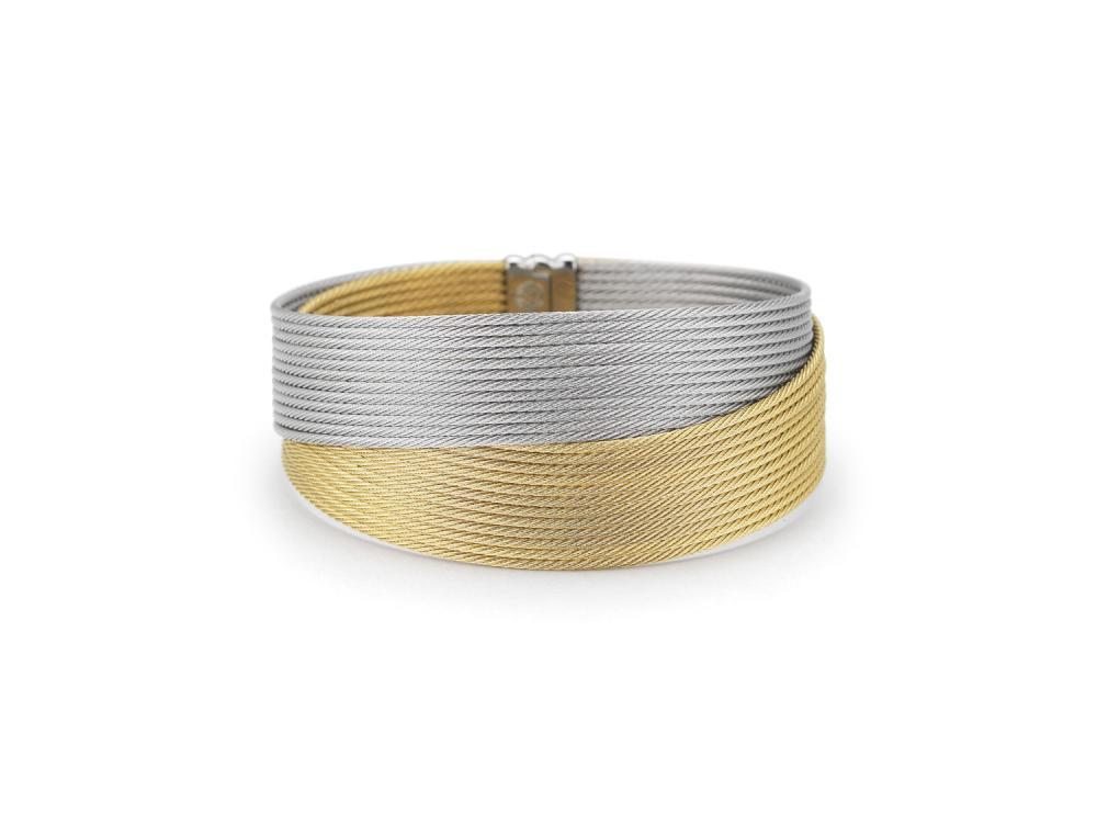 18k Bangle Ss W/Yellow & Gray Cable Size 7