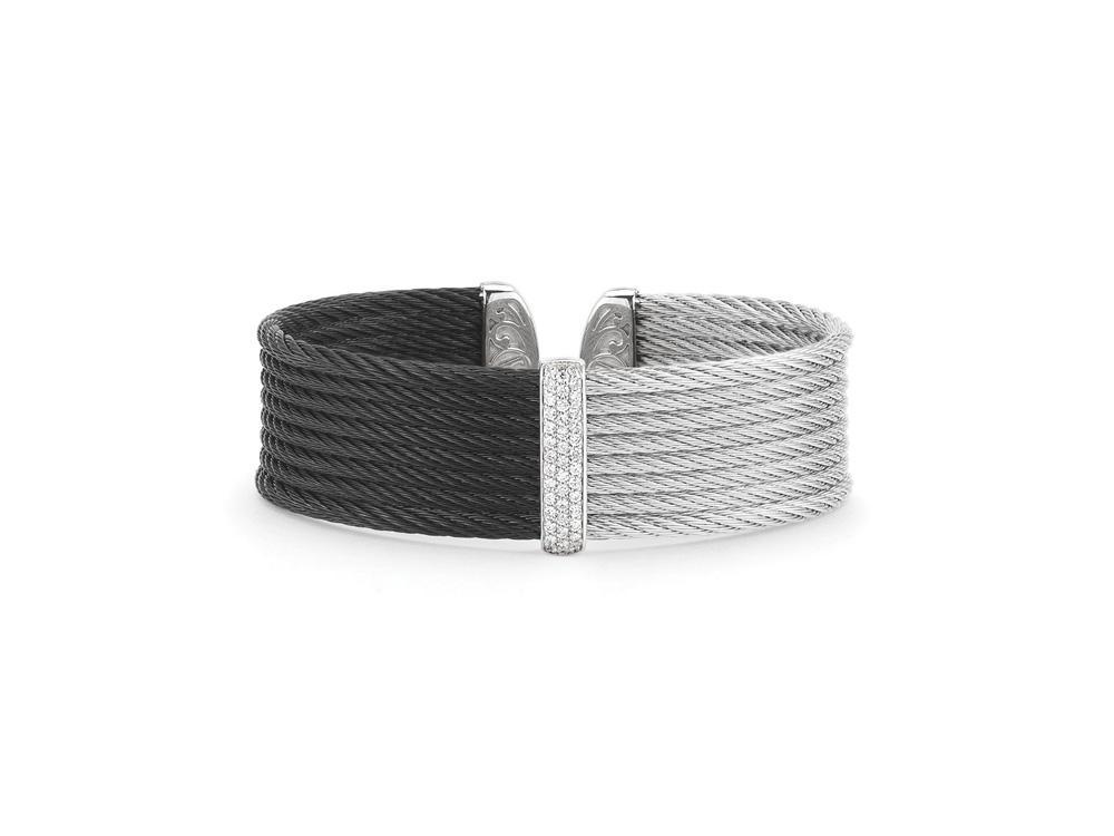 18k Bangle White Gold & Ss Black & Grey Cable