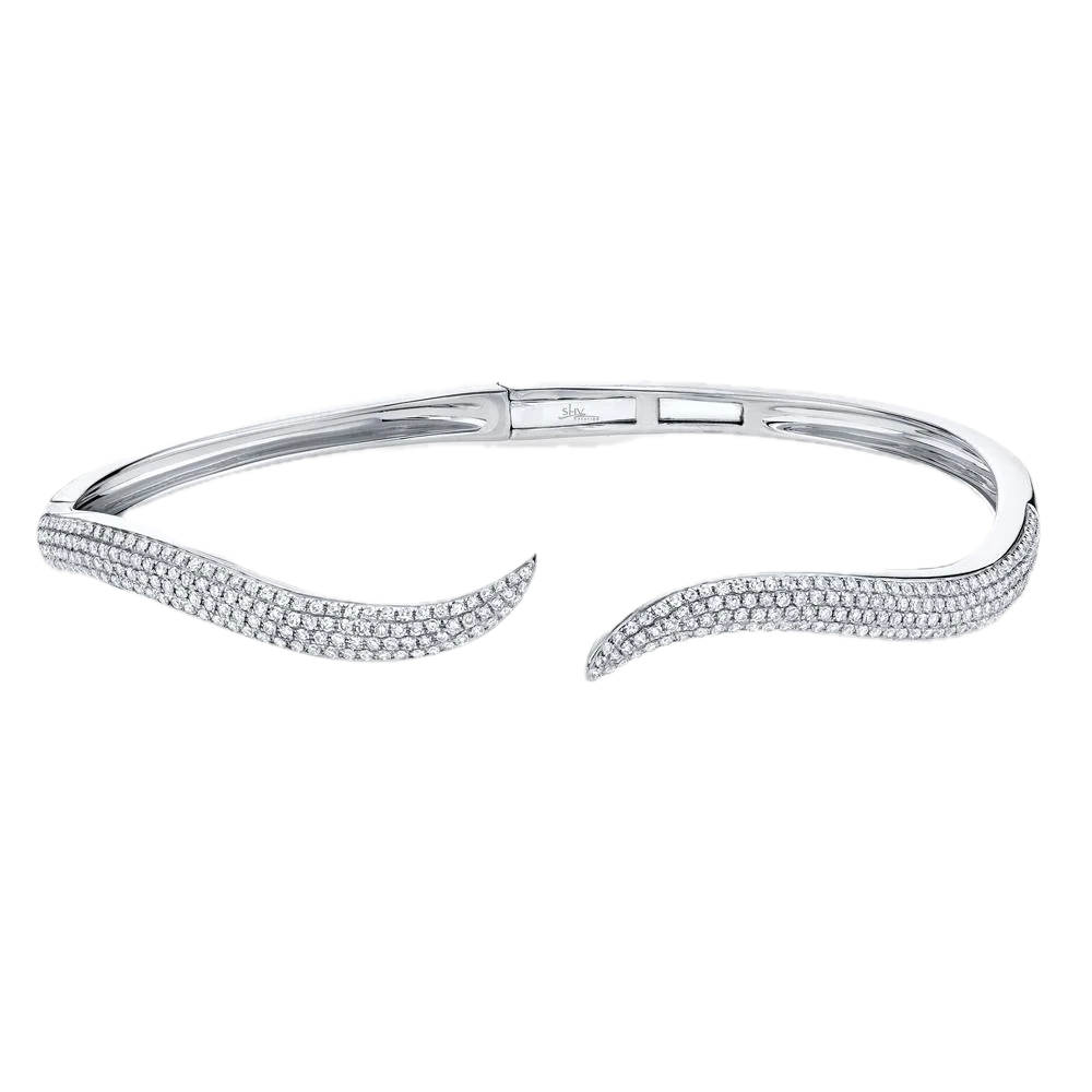 14k White Gold Diamond Hinged By Pass Bangle