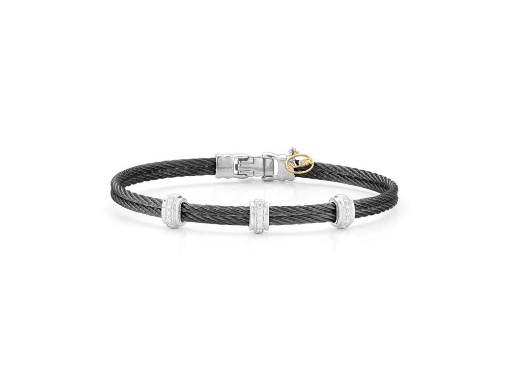 18k Bangle White Gold & Ss W. Black Cable