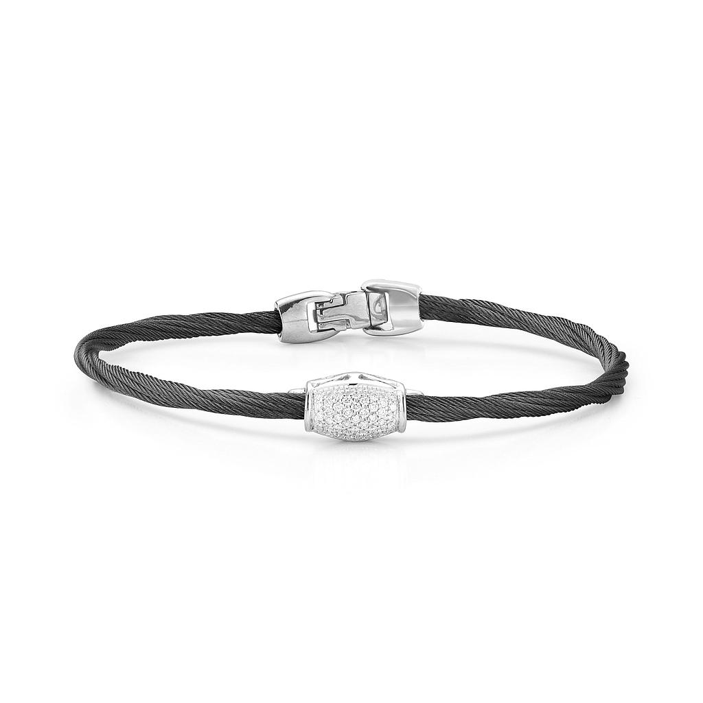 18k Bangle White Gold & Ss W. Black Cable