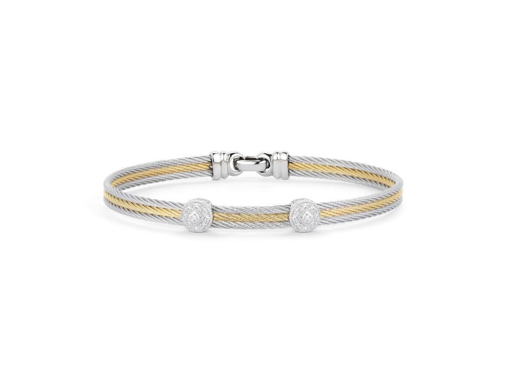 18k Bangle White Gold & Ss W. Gray & Yellow Pvd, 2 Rn Size 6.25