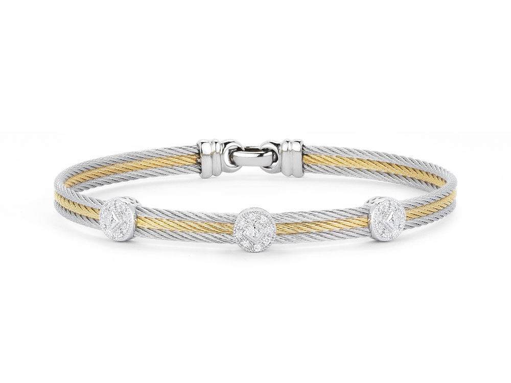 18k Bangle White Gold & Ss W. Grey & Yellow Pvd, 3 Rn