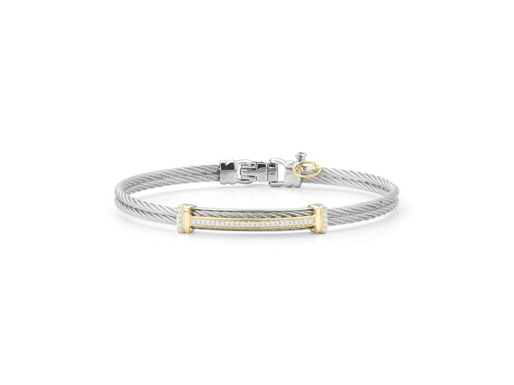 18k Bangle White Gold & Ss W. Grey Cable