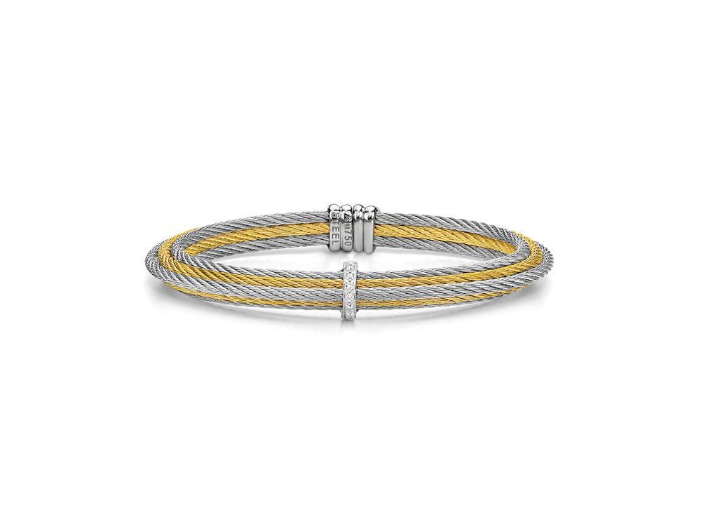 18k Bangle White Gold & Ss W. Yellow & Grey Cable, On Size 7