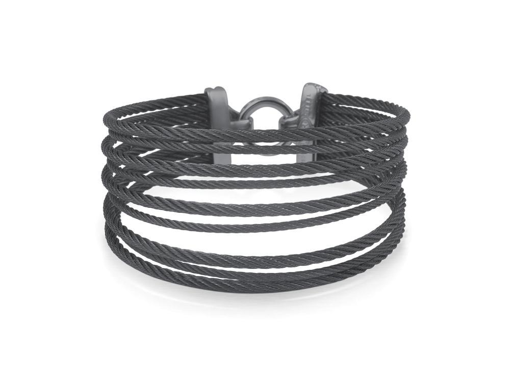18k Bangle White Gold & Ss W/Black PVD Cable Size 7
