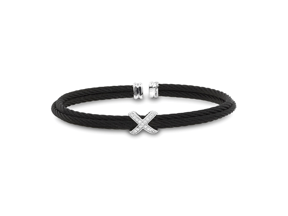 18k Bangle White Gold & Ss W/Black Size 6.5
