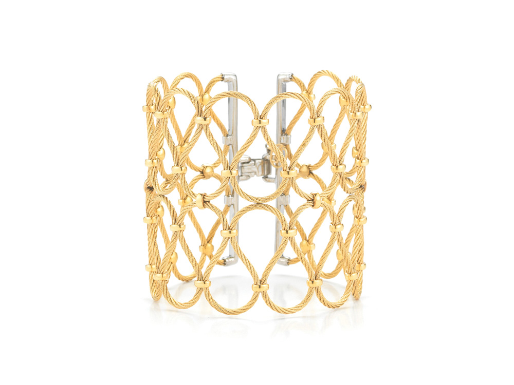 18k Bangle White Gold & Ss W/Double Yellow Ribbon Size 7