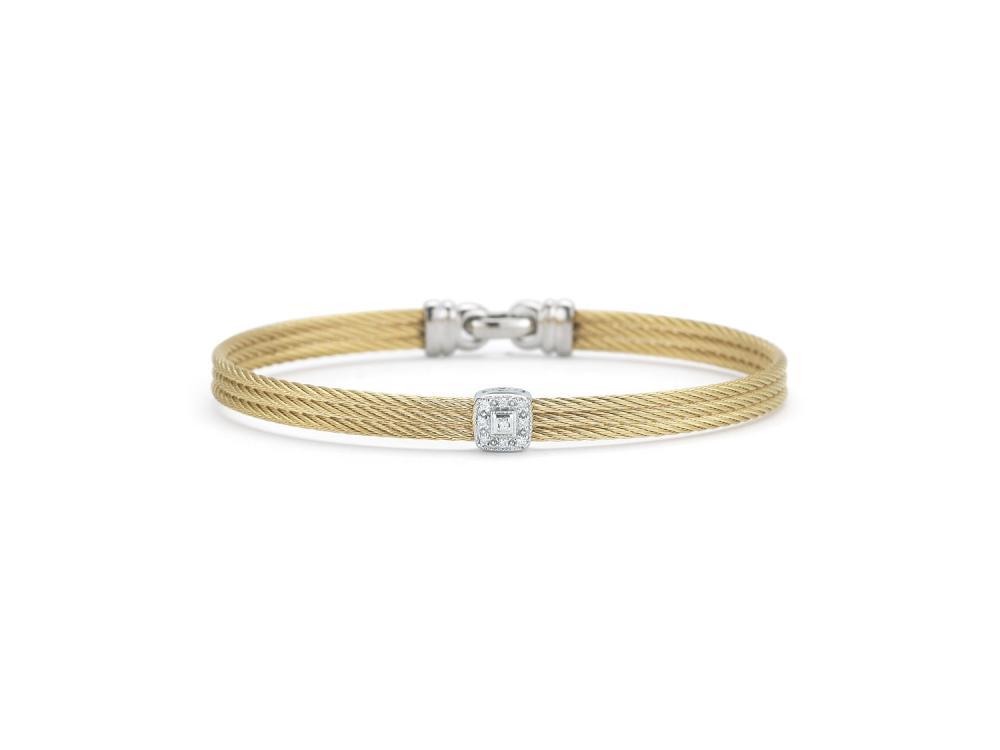 18k Bangle White Gold & Ss W/Yellow Cable, Round Size 7