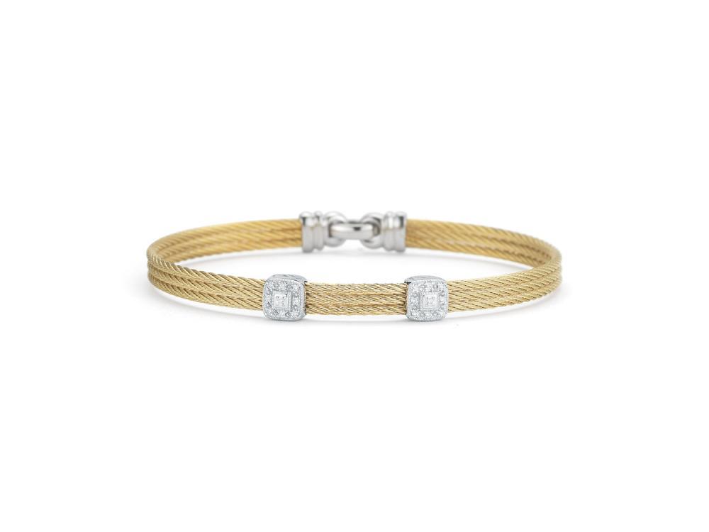 18k Bangle White Gold & Ss W/Yellow Ss Cable, 2 Square Size 7