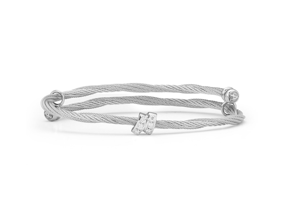 18k Bangle White Gold & Ss, Grey Cab