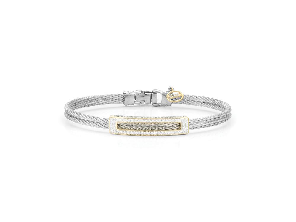 18k Bangle Yellow Gold & Ss W. Grey Cable