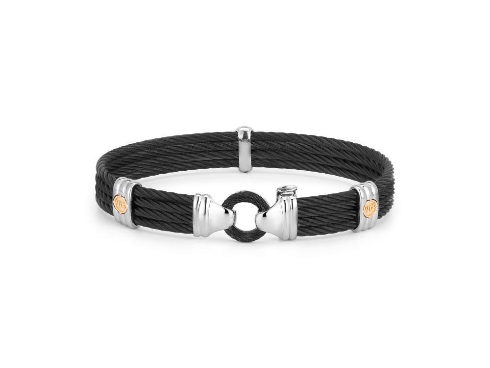 Men Bangle 18kt/ Ss W/Black PVD Cable Size 8