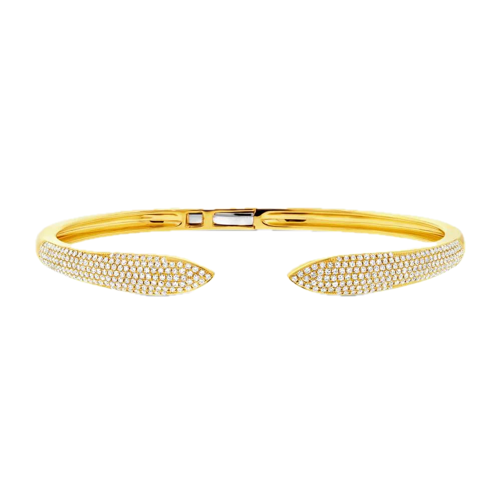 Shy Creation 14k Yellow Gold Diamond Pave Claw Bangle