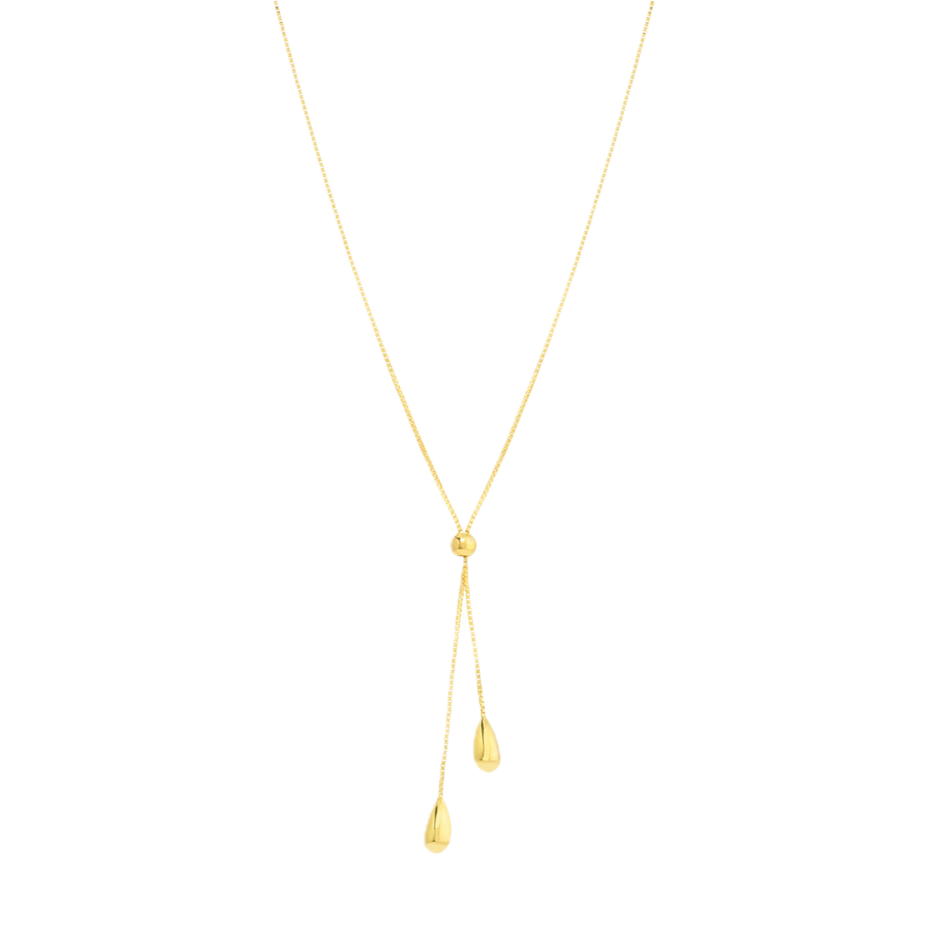 14k Box Chain Lariat W/Bead Neck 17in
