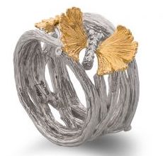 Butterfly Ginkgo 18k Yellow Gold & Sterling Cuff Ring