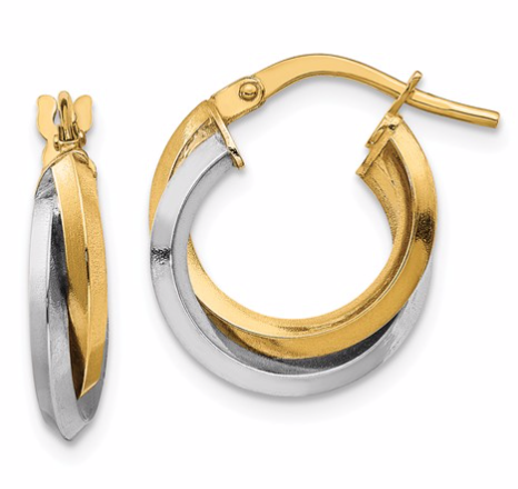 14k Two Tone Polished Double Hoops