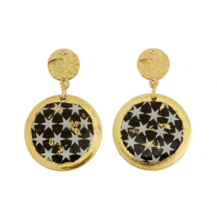 Black & White Stars Disc Earrings