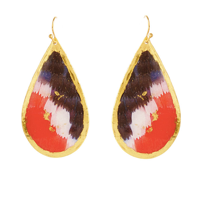 Black, White & Red Butterfly Teardrop Earrings