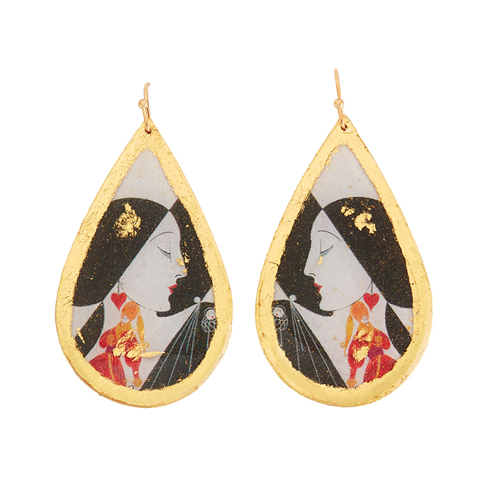 Erté B&w Dolls Teardrop Earrings