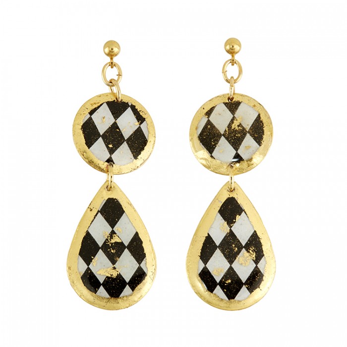 Harlequin Double Drop Earrings W/ Ball Post