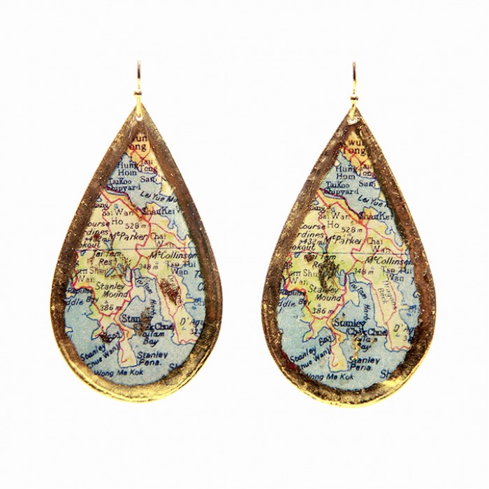 Hong Kong Map Teardrop Earrings
