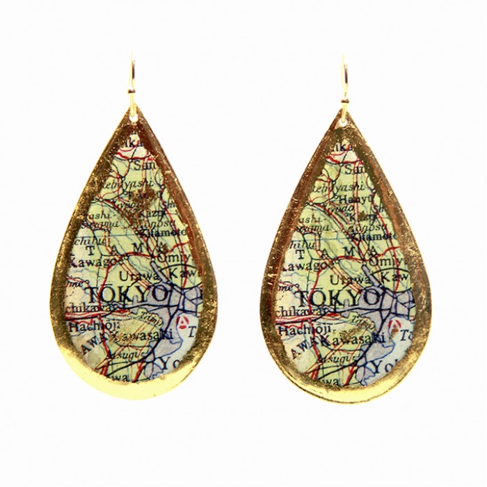 Tokyo Map Teardrop Earrings