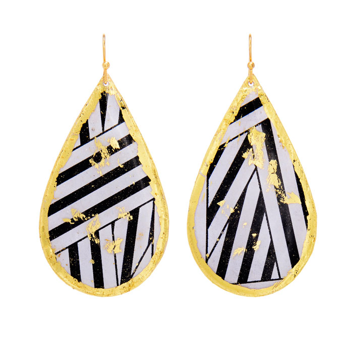 Wrapped Ribbon Teardrop Earrings - Black