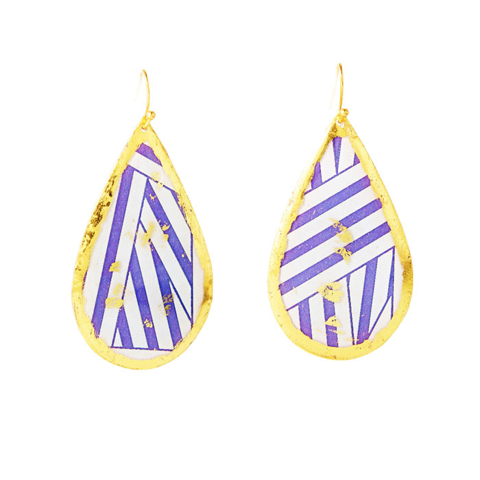 Wrapped Ribbon Teardrop Earrings - Purple