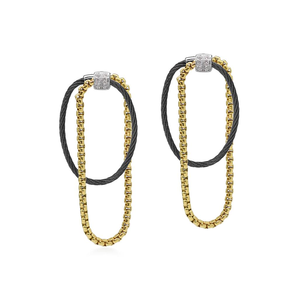 Black Cable & Yellow Chain Earrings With 18k White Gold & Diamonds
