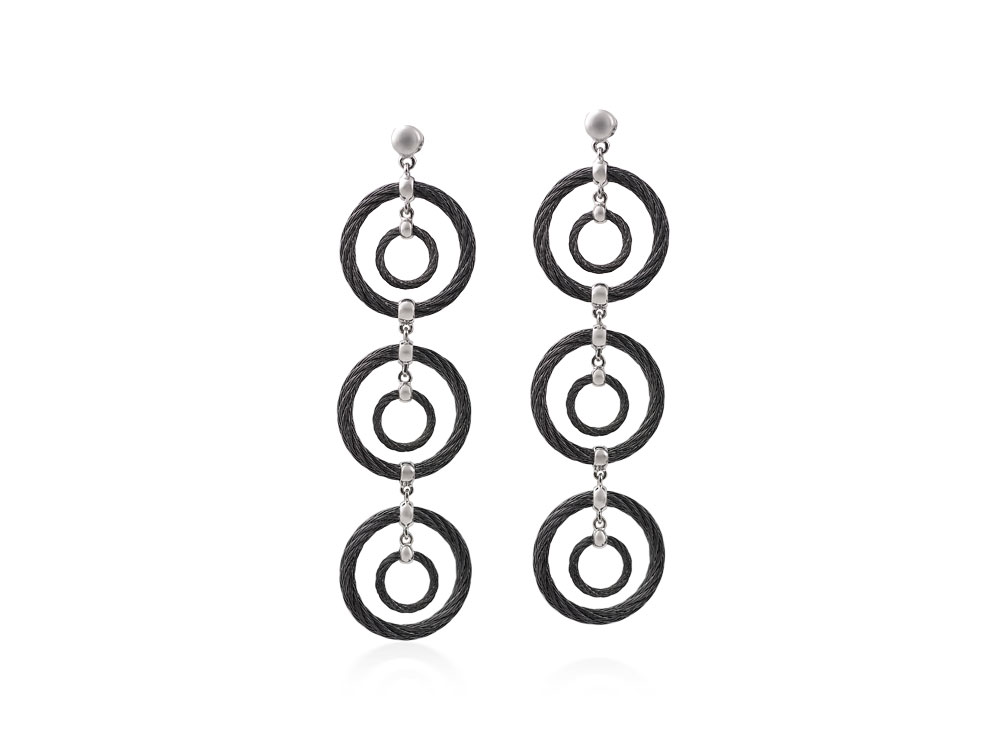 Earring 18k White Gold & Ss & Noir Cable