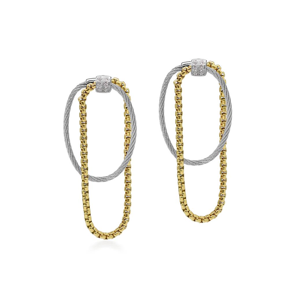 Grey Cable & Yellow Chain Earrings With 18k White Gold & Diamonds