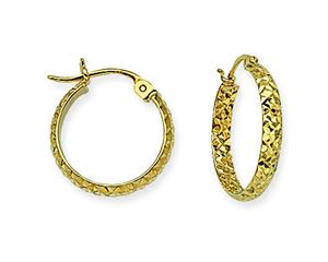 14k Diamond Cut 15mm Hoops