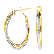 14k Interwoven Plain & Textured Oval Omega Clip Earrings