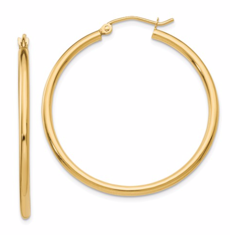 14k Polished 2mm Tube Hoop Earrings