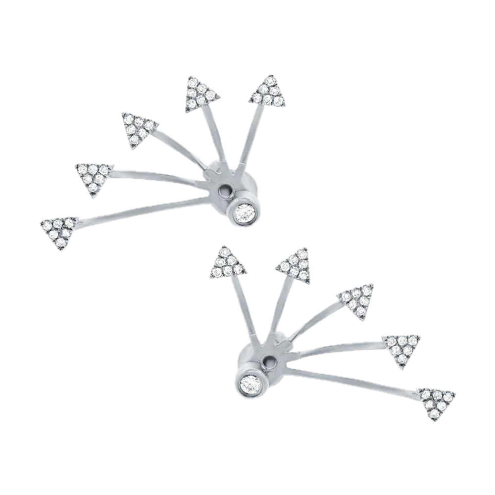 14k White Gold Diamond Triangle Ear Jacket Earrings